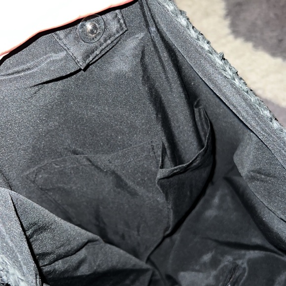 Oversized slouchy navy blue and khaki striped bag - Picture 11 of 14